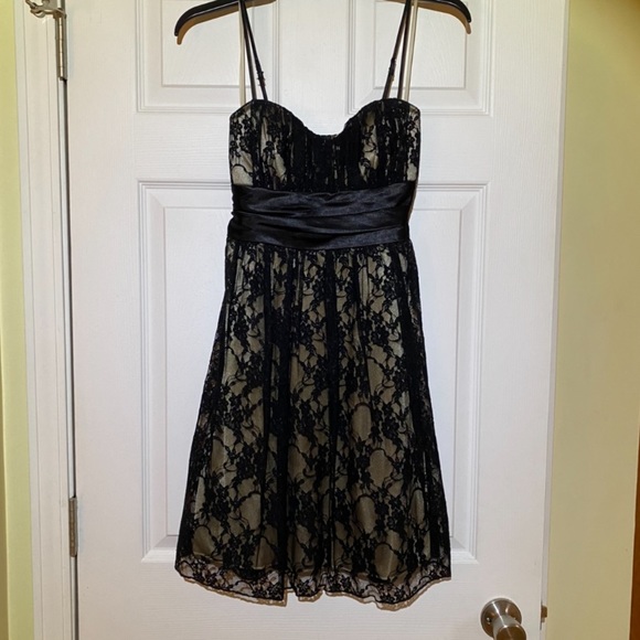 Formal Dress - Black Lace Over Gold - Tie Waist - Picture 1 of 7